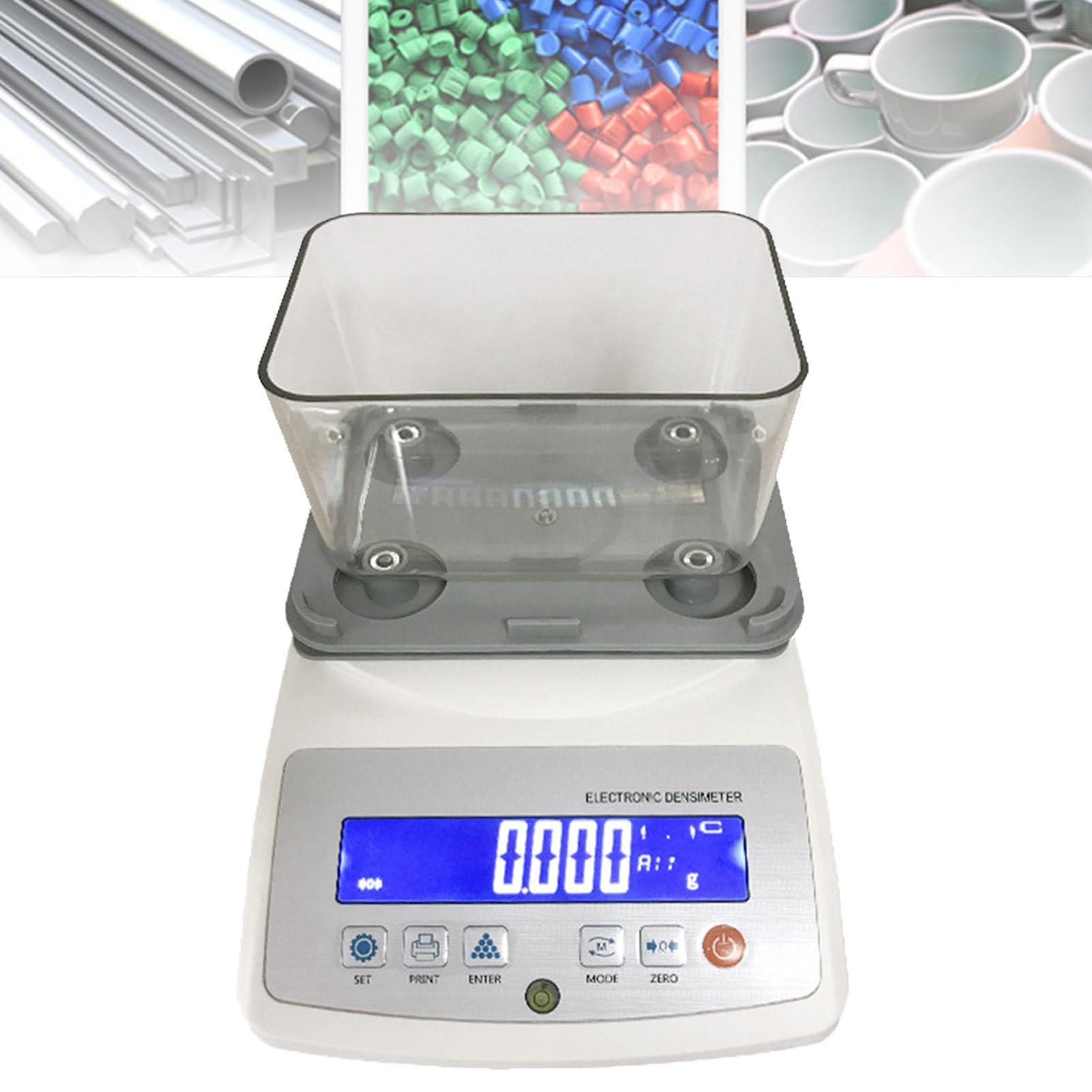 Medidor digital de densidad sólida, densímetro de alta precisión con pantalla LCD, probador de densidad de goma de plástico para equipos industriales de laboratorio dorado y plateado