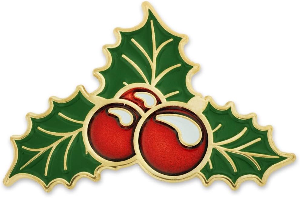 Christmas Lapel Pin - Holly Berry Mistletoe – Christmas Jewelry for Women and Men – Holiday Celebration Pin – Gold Color Plated Enamel with Secure Clutch Back