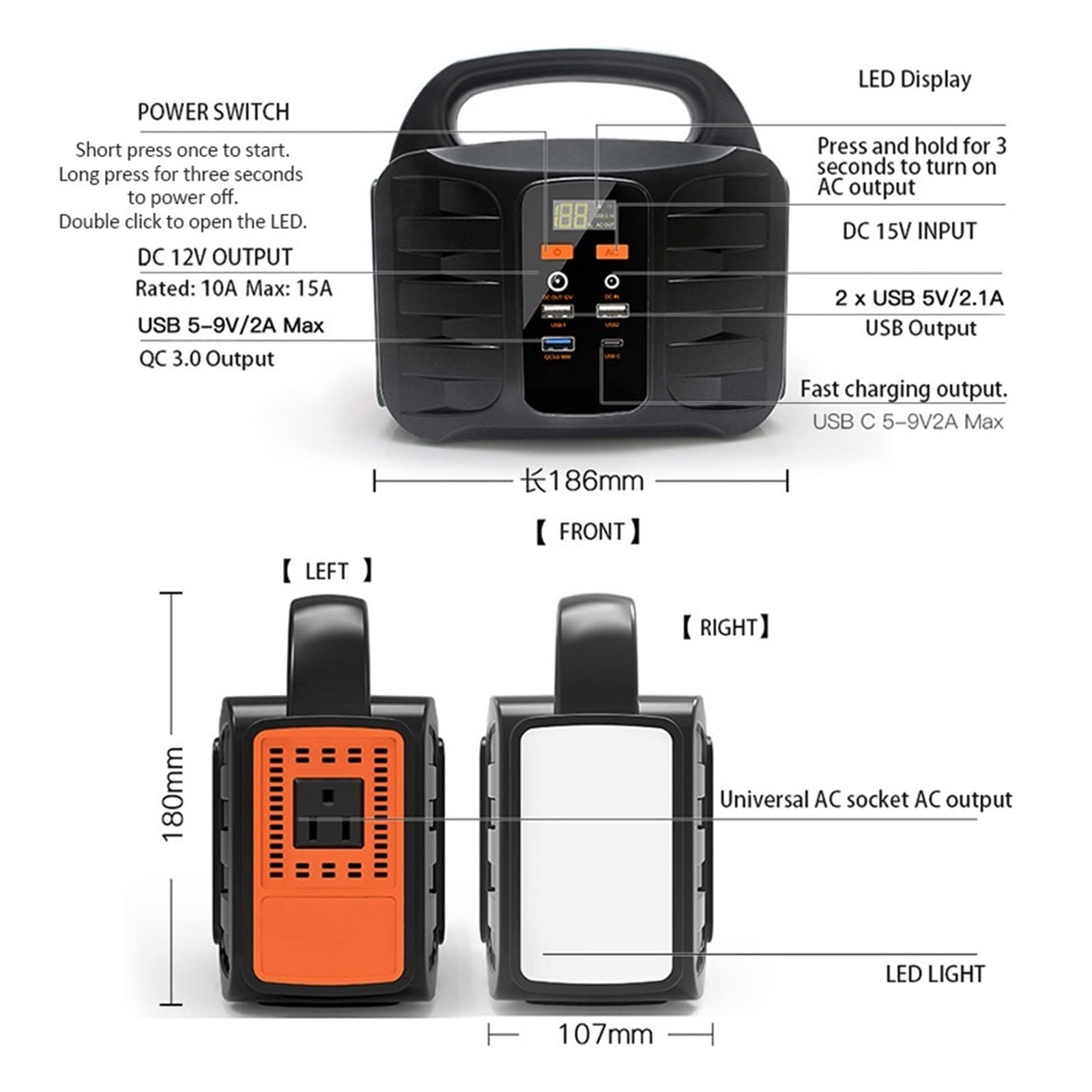 Portable Power Bank 110V 220V Power Station 100W Générateur Solaire Dc Powerstation Lifepo4 pour Camping en Plein Air Batterie (Color : POWERSTATION-T, Size : 220V_UK)