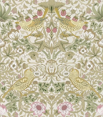 HueBurst Strawberry Bird Floral Wallpaper