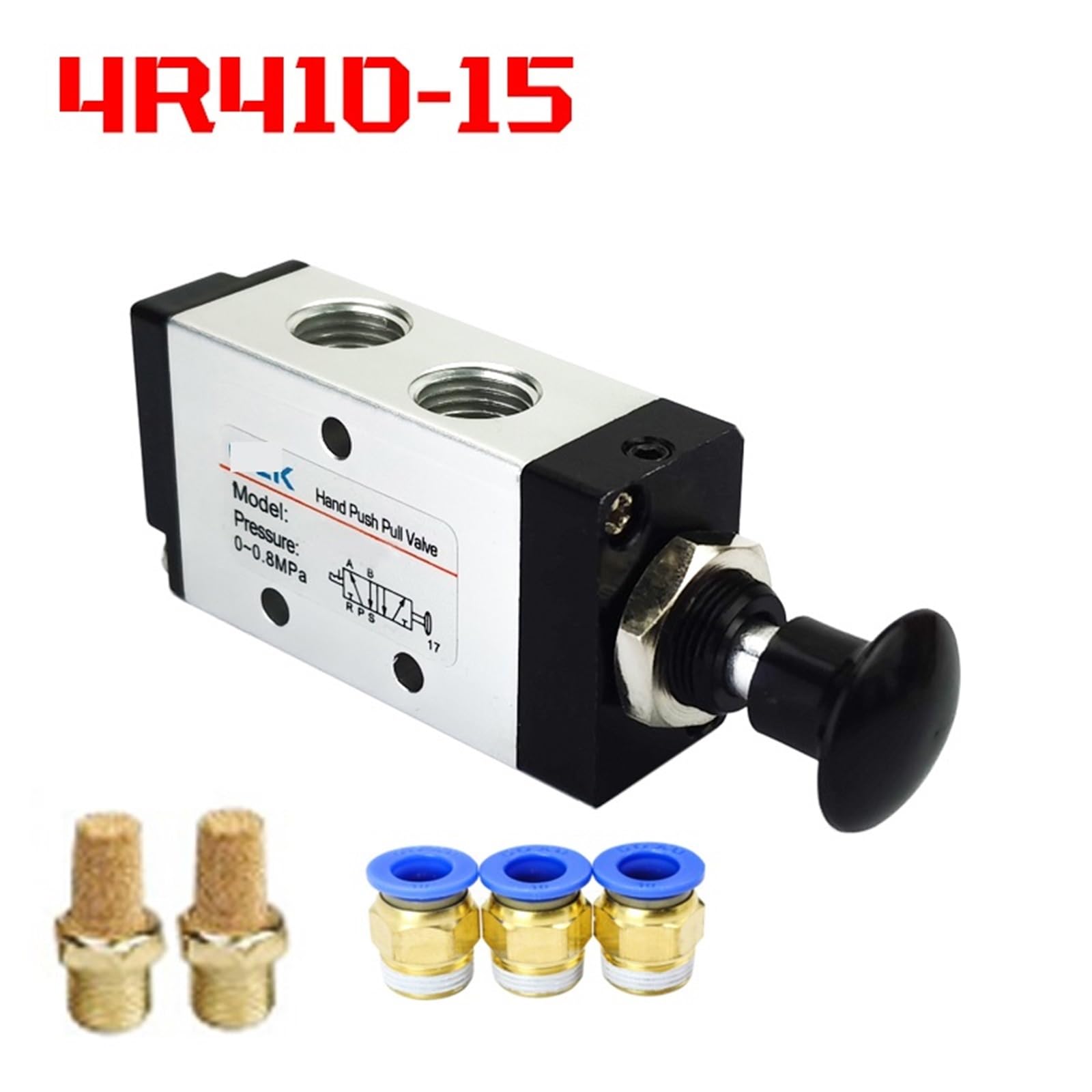 Manuelles Ventil 2-Wege 5 Positionen 4R410-15 Push-and-Pull-Pneumatikschalter des Wegeventils 1Stk(With 6mm Fittings)