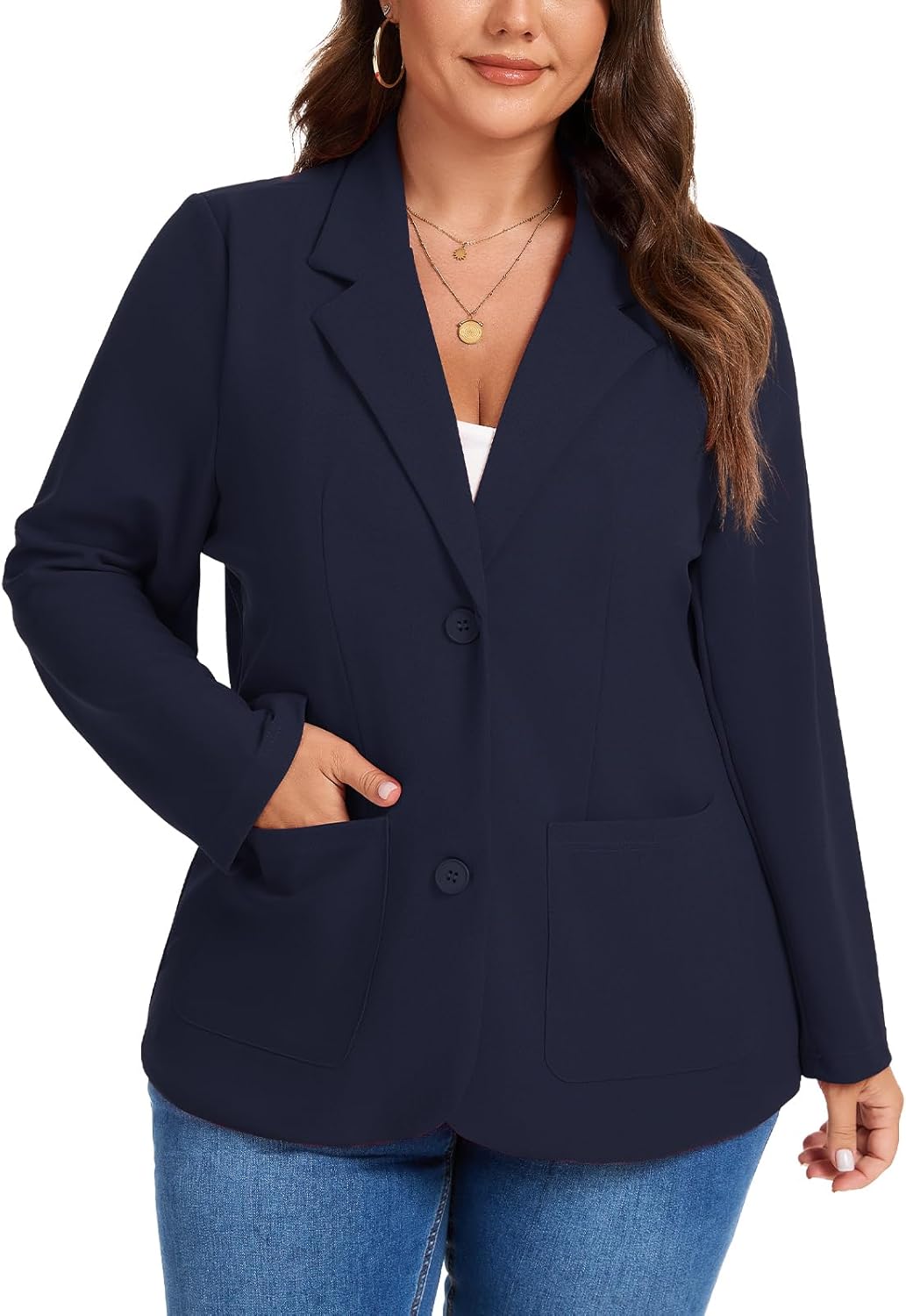 MINTLIMIT Plus Size Blazer Suit Jacket for Women Long Sleeve Lapel Blazers Jackets Casual Dressy Work Fashion Tailored Outfit with Pocket,3XL Navy Blue - Image 4