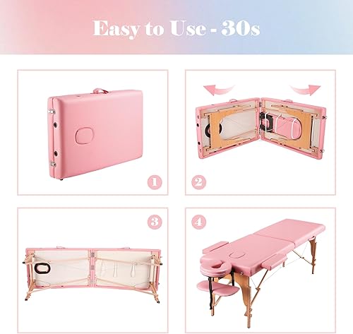 Miniatura 7 de CHRUN Mesa de masaje portátil amplia cama de masaje de 84 pulgadas, cama de spa de 2 pliegues, 9 alturas, funda de transporte ajustable, cama de