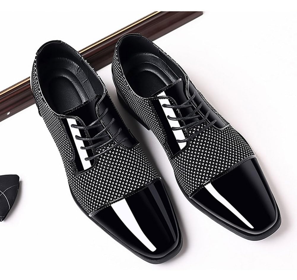 Scarpe Eleganti Uomo Stringate Scarpe da Cerimonia Similpelle Effetto Vernice Scarpe Business A Punta con Lacci per Matrimonio Ufficio