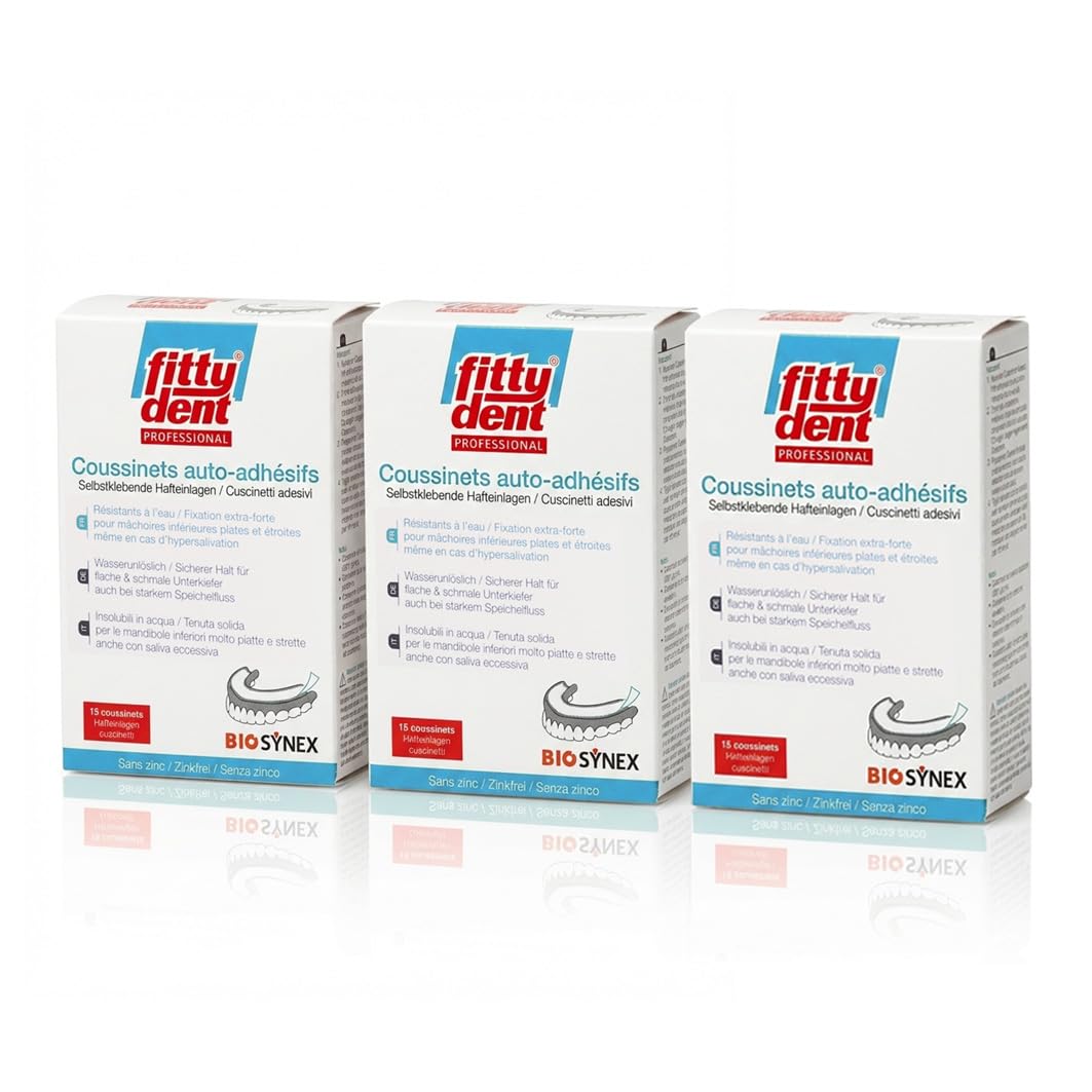 FITTYDENT - Coussinets Adhésifs Pour Prothèse Dentaire Inférieure - Fixation Extra Forte - Lot de 3 Boîtes de 15 Adhésifs