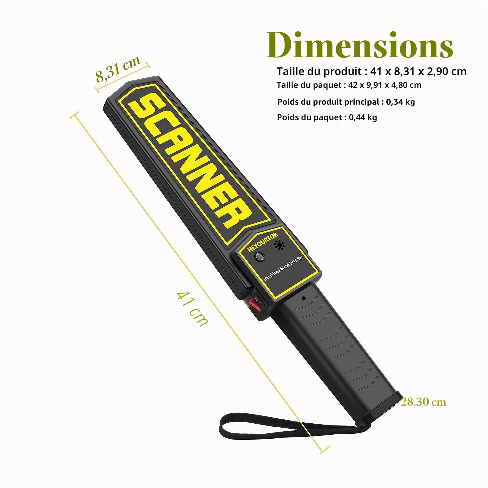 Détecteur de métaux portatif, baguette de sécurité, baguette de scanner de sécurité multifonction pour la détection de métaux et d'armes