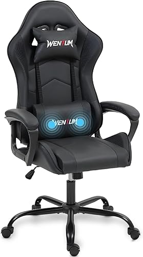Miniatura 14 de Silla gamer de piel sintética con masaje, para PC y videojuegos, con soporte lumbar para hombres y mujeres, para el hogar y la oficina, altura