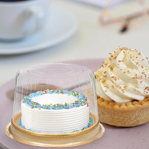 Miniatura 7 de UPKOCH 40 cajas de plástico transparente para tartas con tapas, recipientes de 4 pulgadas para pasteles de fiesta en el hogar, panadería, doradas,