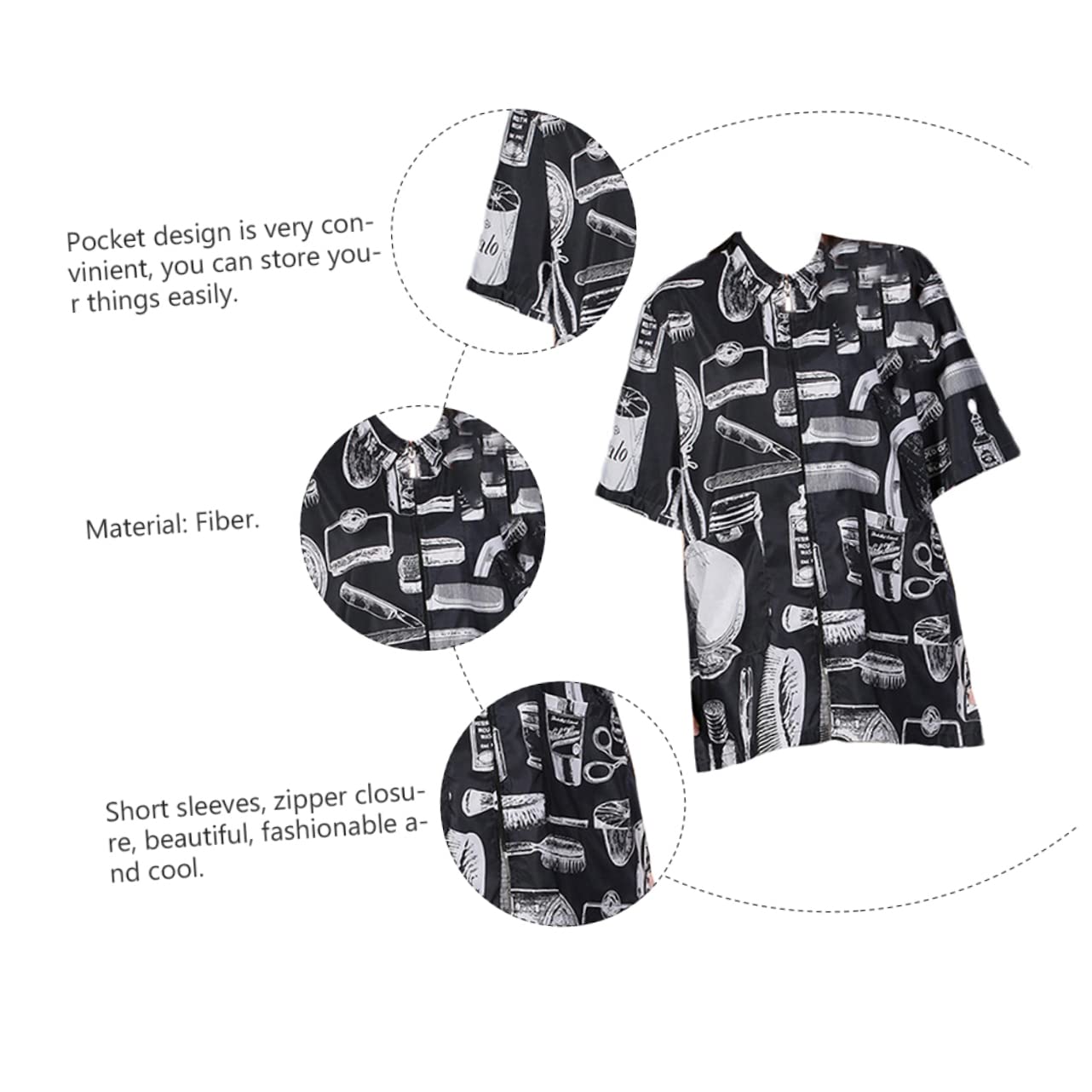 OUNONA Friseuruniform Bequeme Arbeitskleidung für Friseure Kurzärmlig aus Atmungsaktiver Faser mit Reißverschluss und Taschen Schwarz Xl für Heim Coloristen