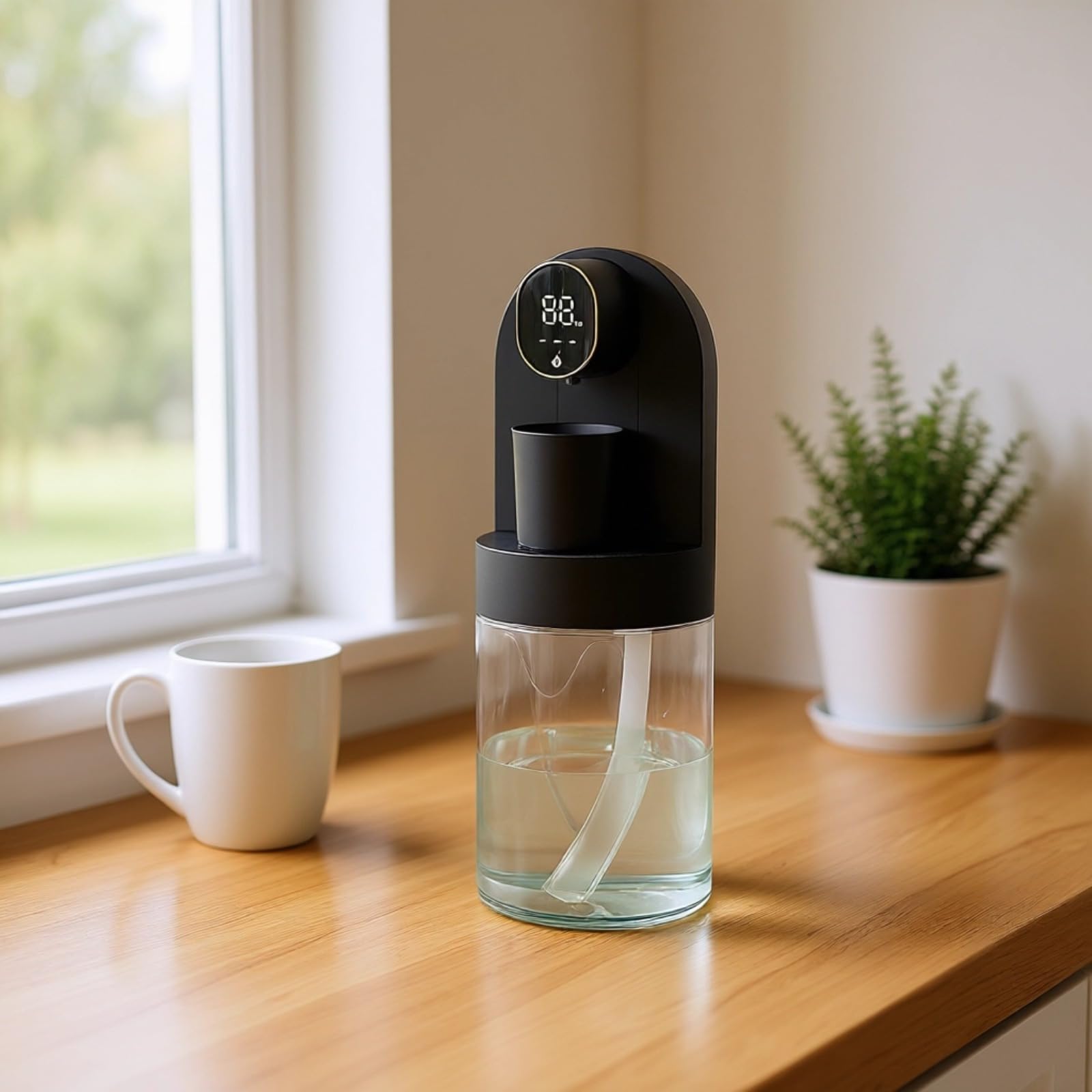 Automatischer Mundspülspender zur Wandmontage, 575 ml, berührungslos, über USB wiederaufladbar, einstellbare Modi, Mundspülung im Badezimmer