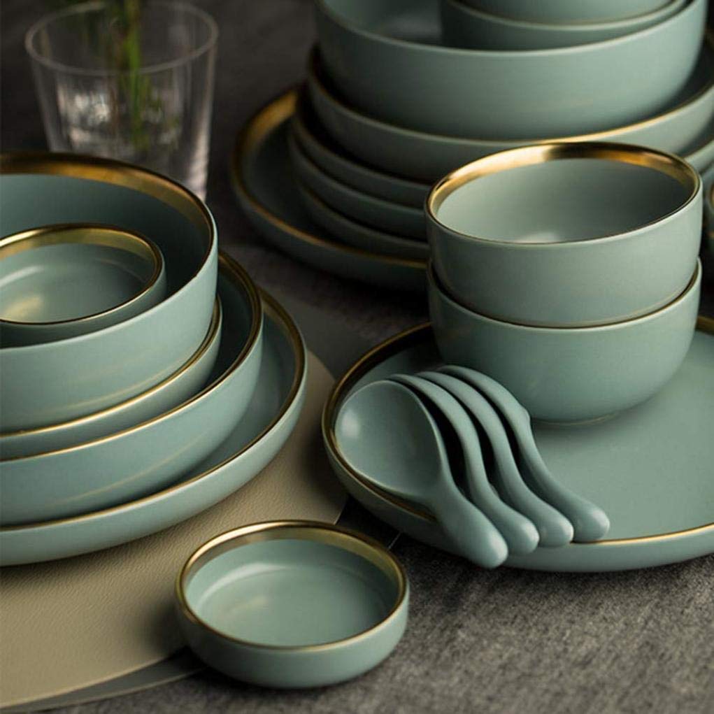 Ceramika zastawa stołowa, szaro-niebieska ceramiczna zastawa stołowa Phnom Penh połączenie matowego porcelanowego zestawu obiadowego nadaje się na bankietowe spotkanie rodzinne, 6 osób