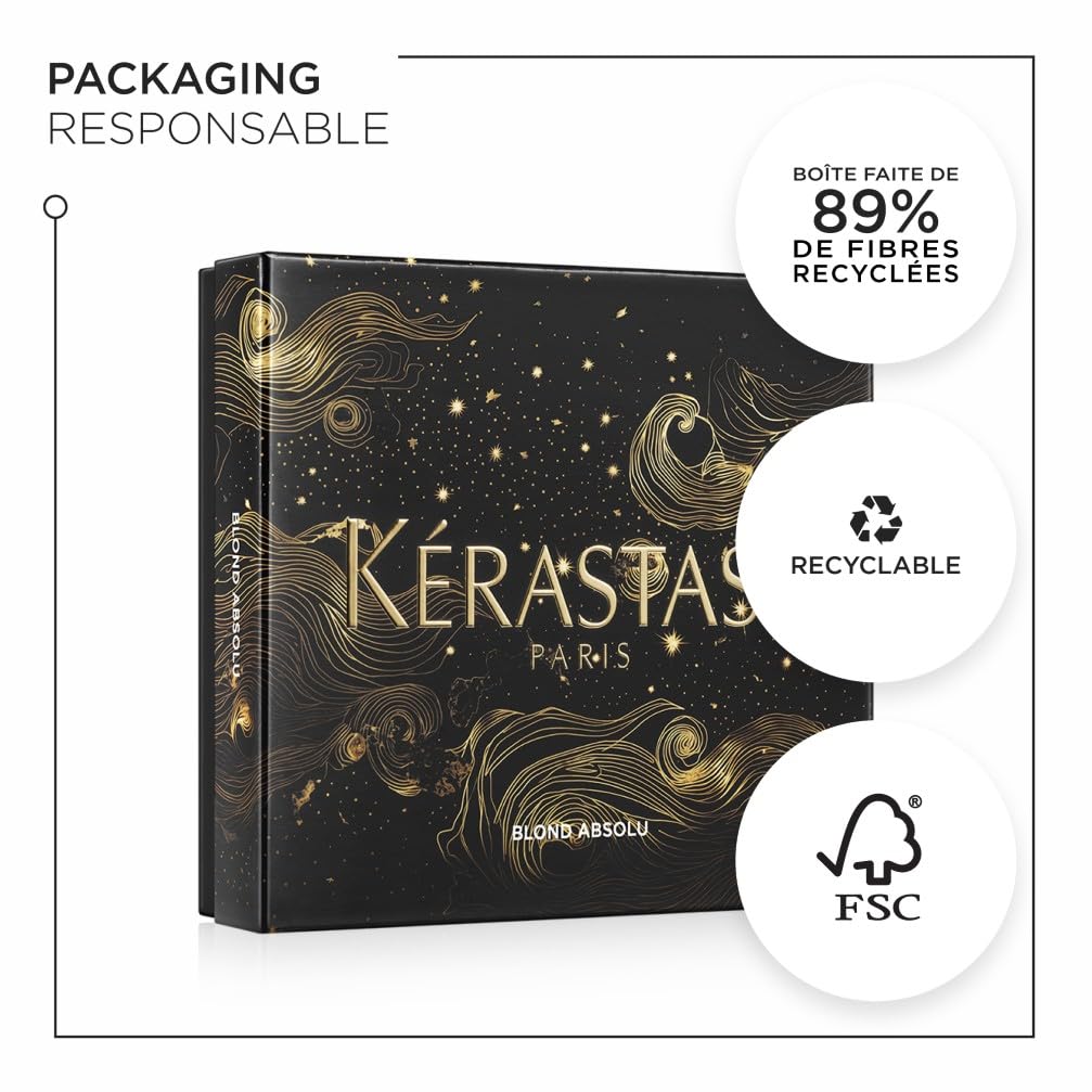 KÉRASTASE Blond Absolu - Coffret de Fin d'Année - Bain Lumière + Fondant Cicaflash + Sérum Cicaplasme - Fortifie & Illumine - Acide Hyaluronique & Edelweiss - Cheveux Blonds Décolorés ou Méchés