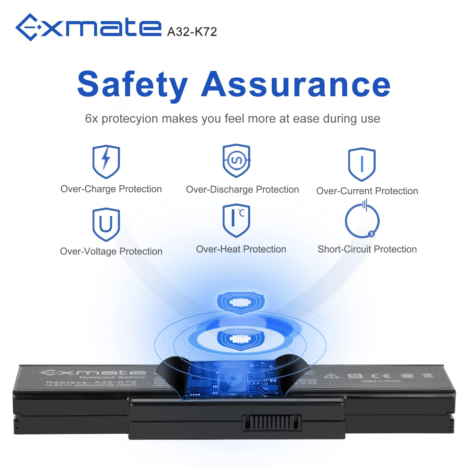 Exmate 5200mAh Batteria A32-K72 A32-N71 per Asus K72 K72F K72J K73S K73SV N71 N71J N73S N73SV X73S X77 A72 K72D K72DR K72DY K72JK K72JR K72JV N71JV N71V N73 N73J X73E X73 X73BY X73SD X73SV X73T