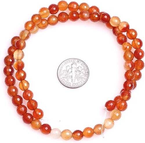 Miniatura 5 de GEM-Inside - Cuentas sueltas de 0.236in facetadas de piedra cornalina roja y naranja, cuentas de energía natural para hacer joyas, redondas de 15