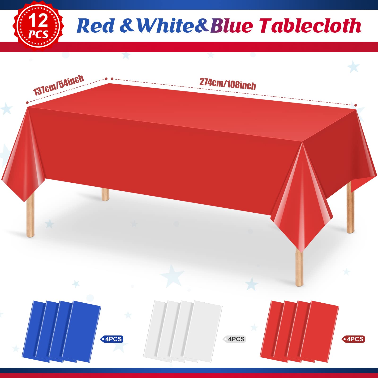 Paquete De 3 Manteles Patrióticos Desechables De Plástico Con Bandera Estadounidense, Para Decoración Patriótica, Día De La Independencia, Día De La Bandera, Conmemorativo Y Veteranos (54 X 108