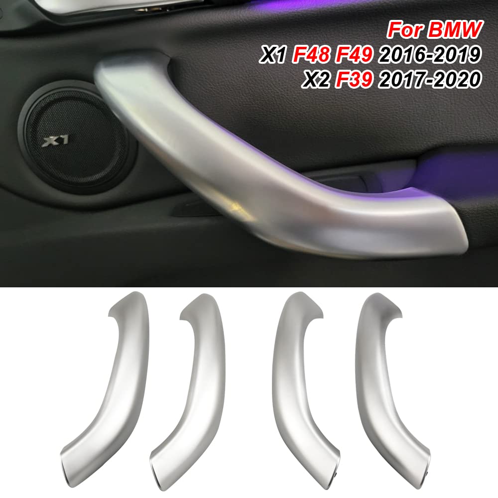 4PCS mejorada interior manija de la puerta cubierta Aarmrest cubierta recorte recambio compatible con X1 X2 F48 F49 F39 2016 2017 2018 2019 2020-Plata