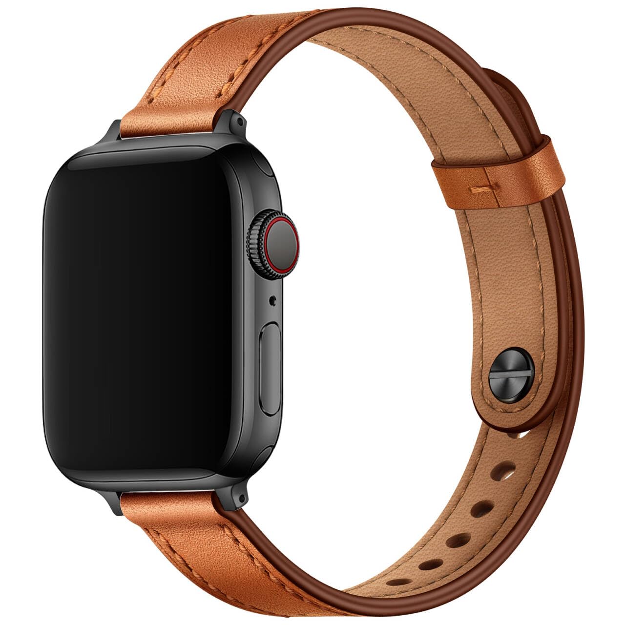 OUHENG Slim Bands Compatible with Apple Watch Band 42mm 41mm 40mm 38mm, Women Genuine Leather Replacement Thin Strap for iWatch SE 3/2/1 Series 11 10 9 8 7 6 5 4 3 2 1 (Brown/Black)