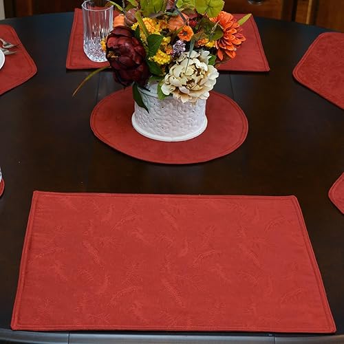 Miniatura 4 de Sweet Pea Linens Juego de dos manteles individuales rectangulares de jacquard con hojas de óxido