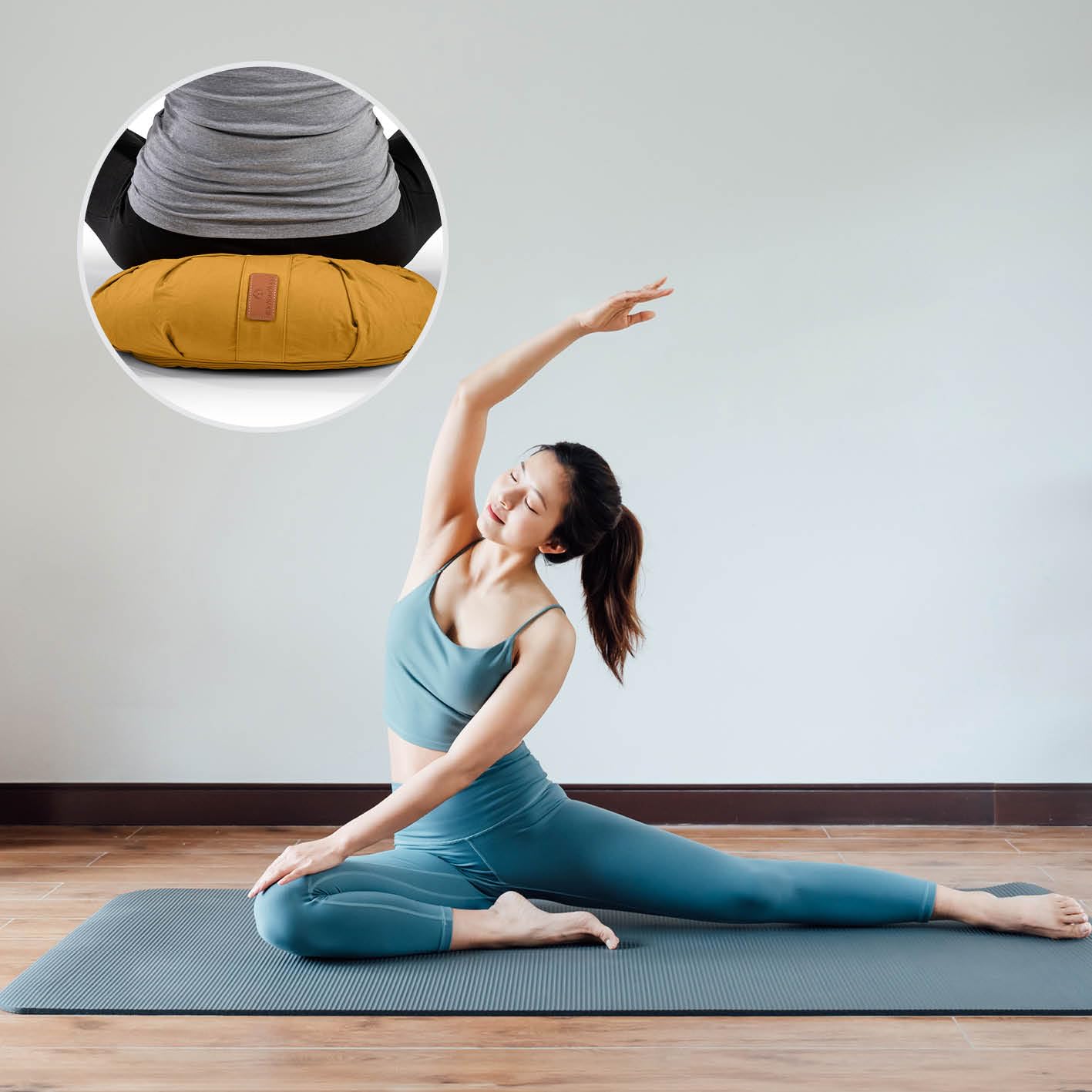 #DoYourYoga Cuscino/Blocco Yoga mezzaluna Zafu "Ganesh" con pula di farro biologico (KBA) copertura lavabile 100% cotone, 45 x 30 x 14 cm, cuscino da meditazione/seduta