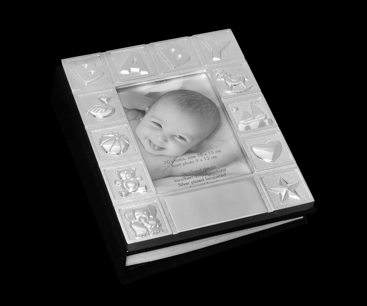 Designerski album fotograficzny dla niemowląt, posrebrzany, zabezpieczony przed nalotem, książka z ramką na zdjęcia, album na 70 zdjęć, album do wkładania 10 x 15 cm, z okazji chrztu