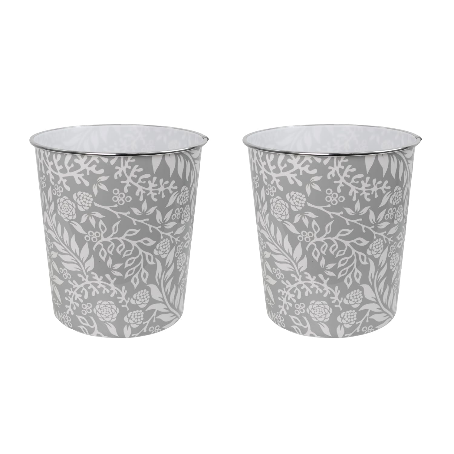 JVL Onyx Round Waste Bin 7L Set of 2 Decorative Bathroom Bedroom Office Grey Willow