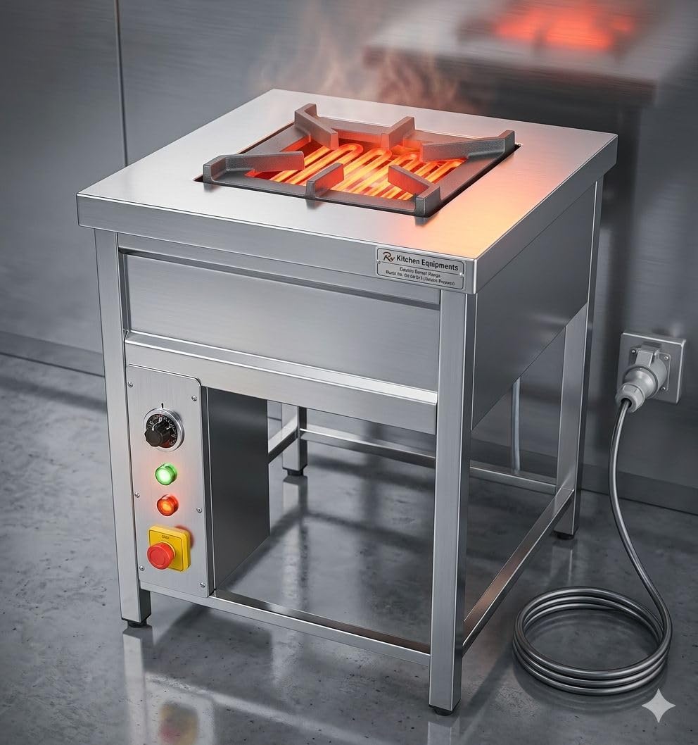 SS Electric Cooktop, Two elements Electric Range, 4kW, Stainless Steel Body, 18 Gauge Top, Adjustable Legs, 61x61x86 cm-image-40