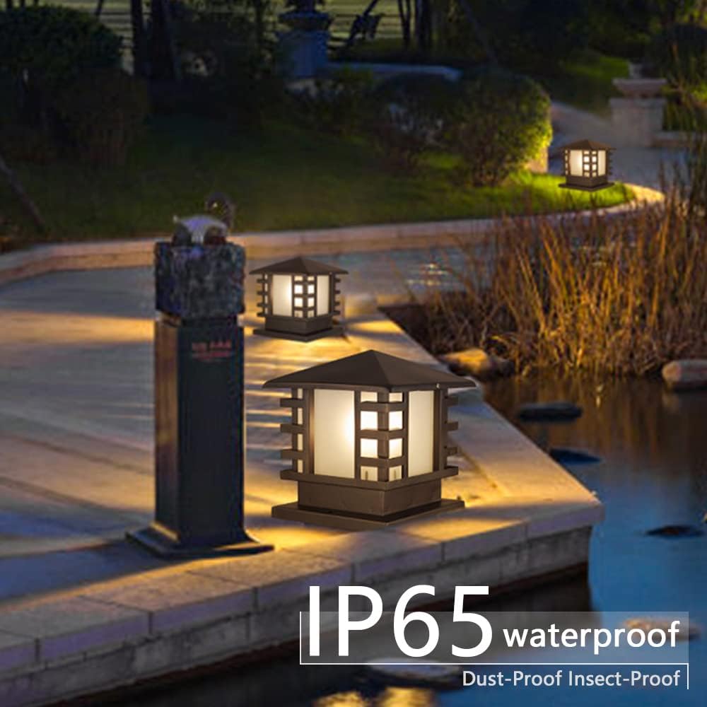 Column Lights Outdoor, IP65 Waterproof Pillar Lights, E26 Aluminum Glass Post Lights Fixtures, Vintage Fence Column Lamp for Yard Fence Deck or Patio (Color-Black)