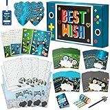 CY2SIDE 78PCS Video Game Stationery Set Stationery Paper with Line Letter Paper and Envelopes Set for Kids Boys VIP Pass Holder Ticket Gaming Mini Notepads Greeting Cards Stickers and Pen Gifts