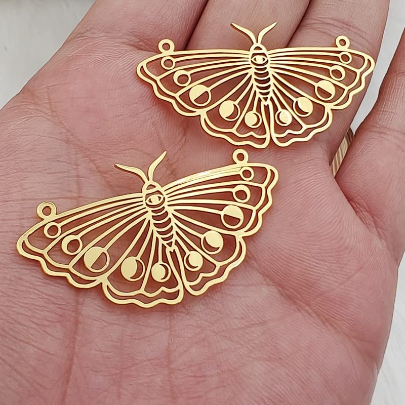 2/6/12/24Pcs Brass Moth Charm, Moth Pendant, Crescent Moon On Moth Charm, Brass Charm Pendant Jewelry Supplies 24 * 45Mm