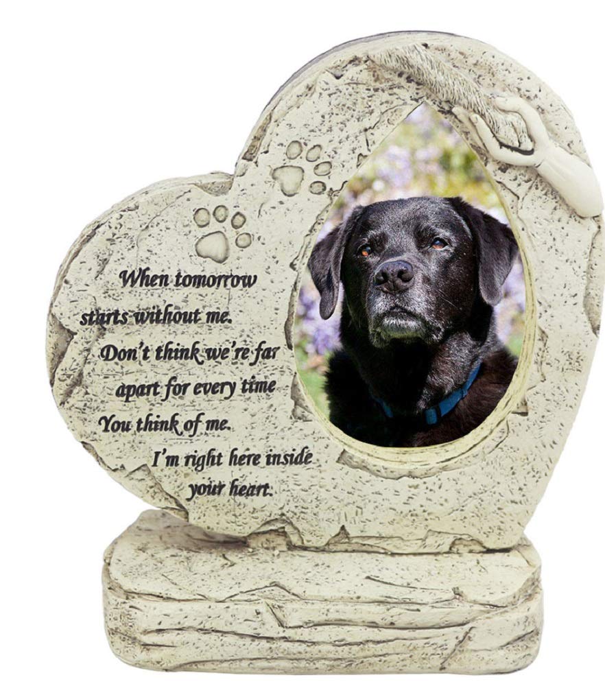 JSYS Paw Print Pet Memorial Stone, Heart Shaped with a Photo Frame, Indoor Outdoor Dog for Garden Backyard Marker Grave Tombstone, Loss of Pet Gift.