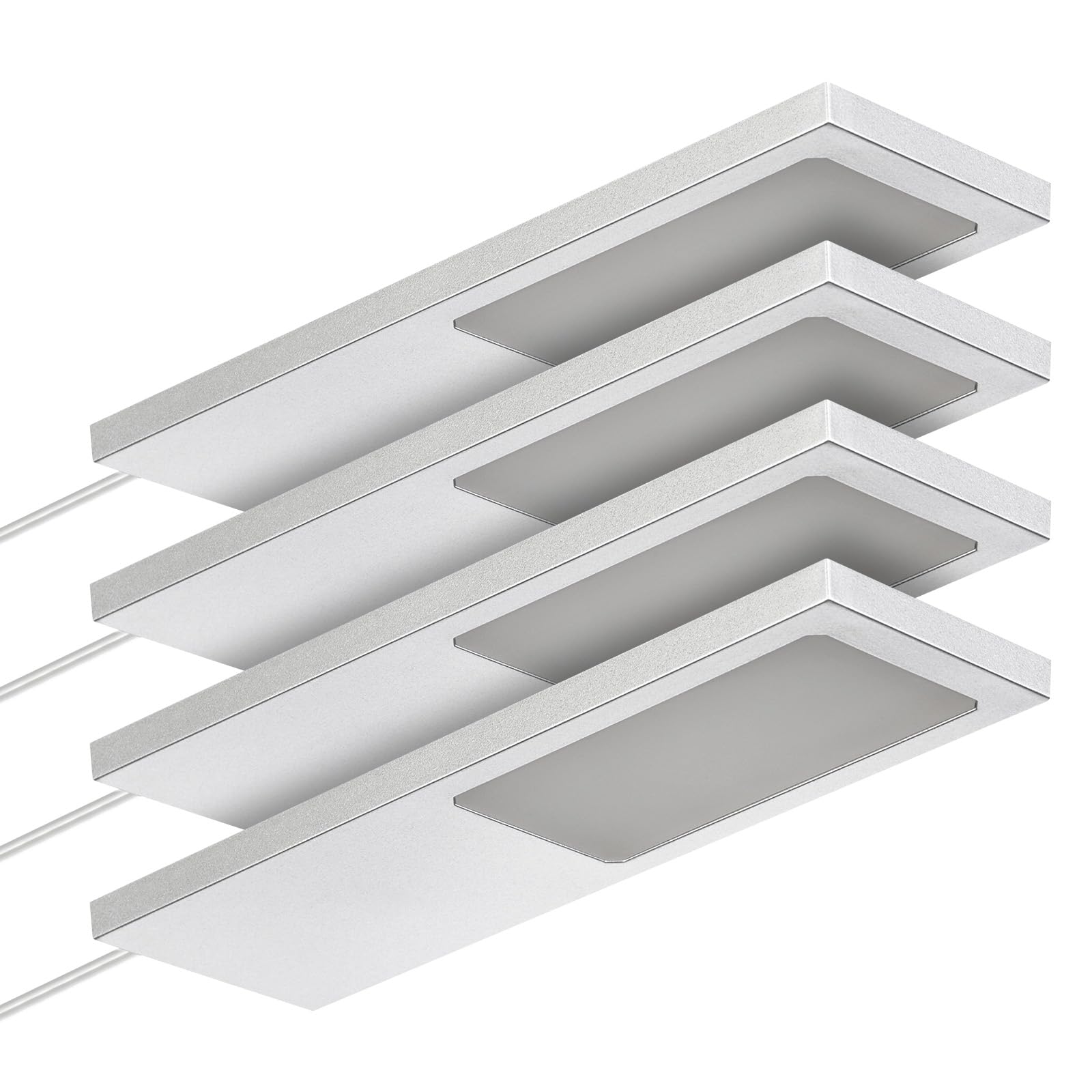SOTECH 4er Set LED-Möbelleuchte GIULIA II ohne Sensor silbergrau, 4000K neutralweiß inkl. Trafo & Verteiler Unterbauleuchte Schrankleuchte Vitrinenbeleuchtung