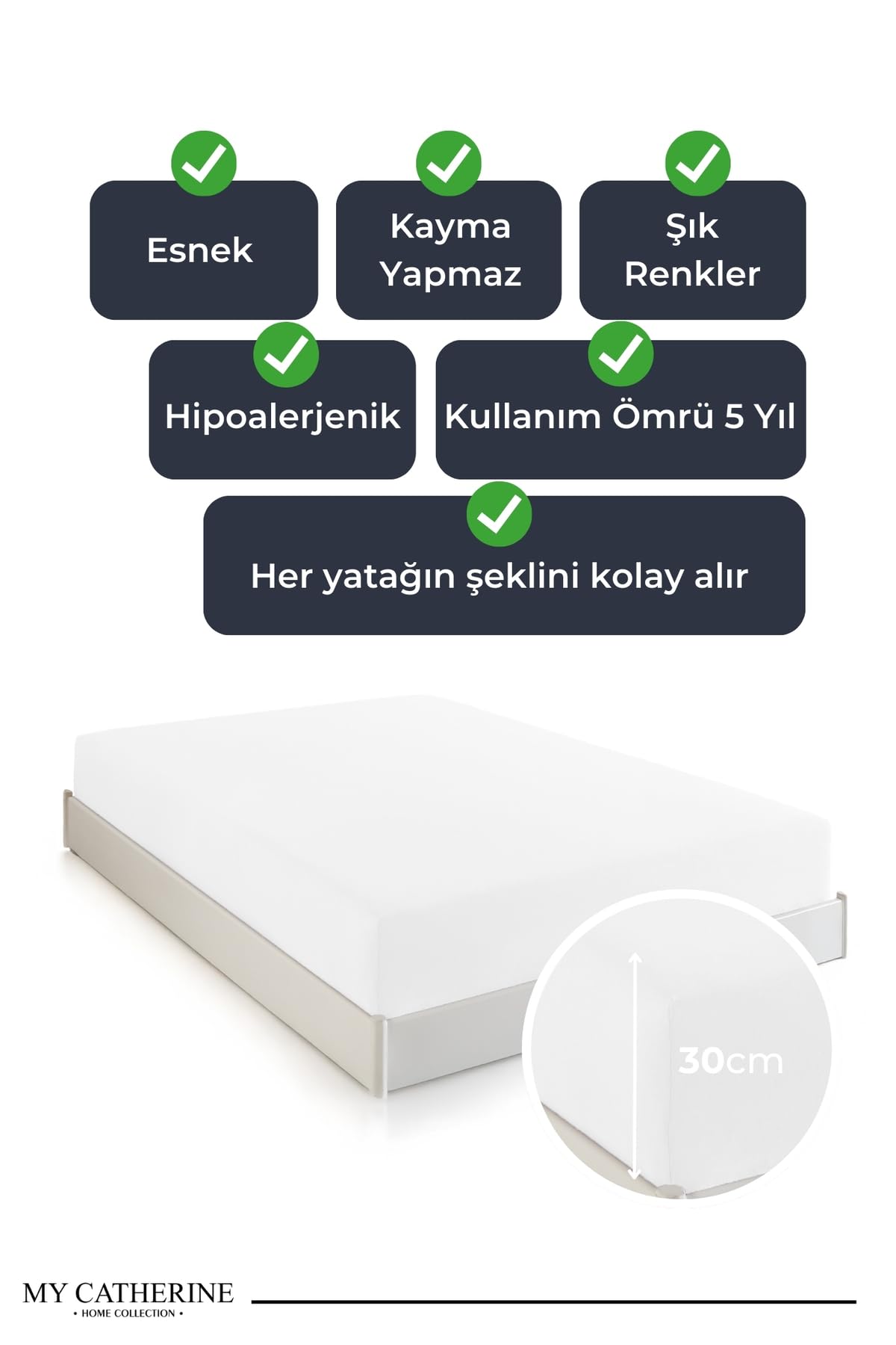 My Catherine Lastikli & Hipoalerjenik Çarşaf |%100 Pamuk Penye Kumaş | Beyaz 100x200, LUXCARSAF