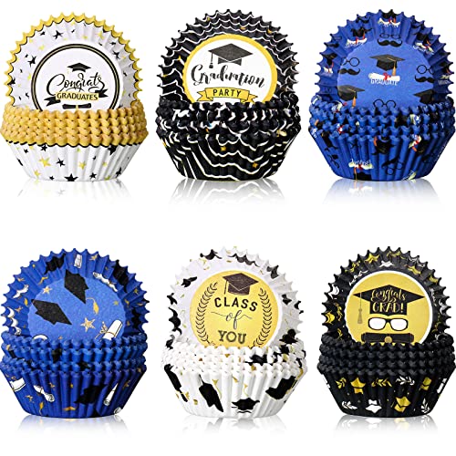 Sabary 600 Pieces Graduation Cupcake Liners Baking Cups Liners Craft Paper Graduation Cupcake Disposable Baking Cups Paper for Grad Party Supplies and Decorations, Multicolored