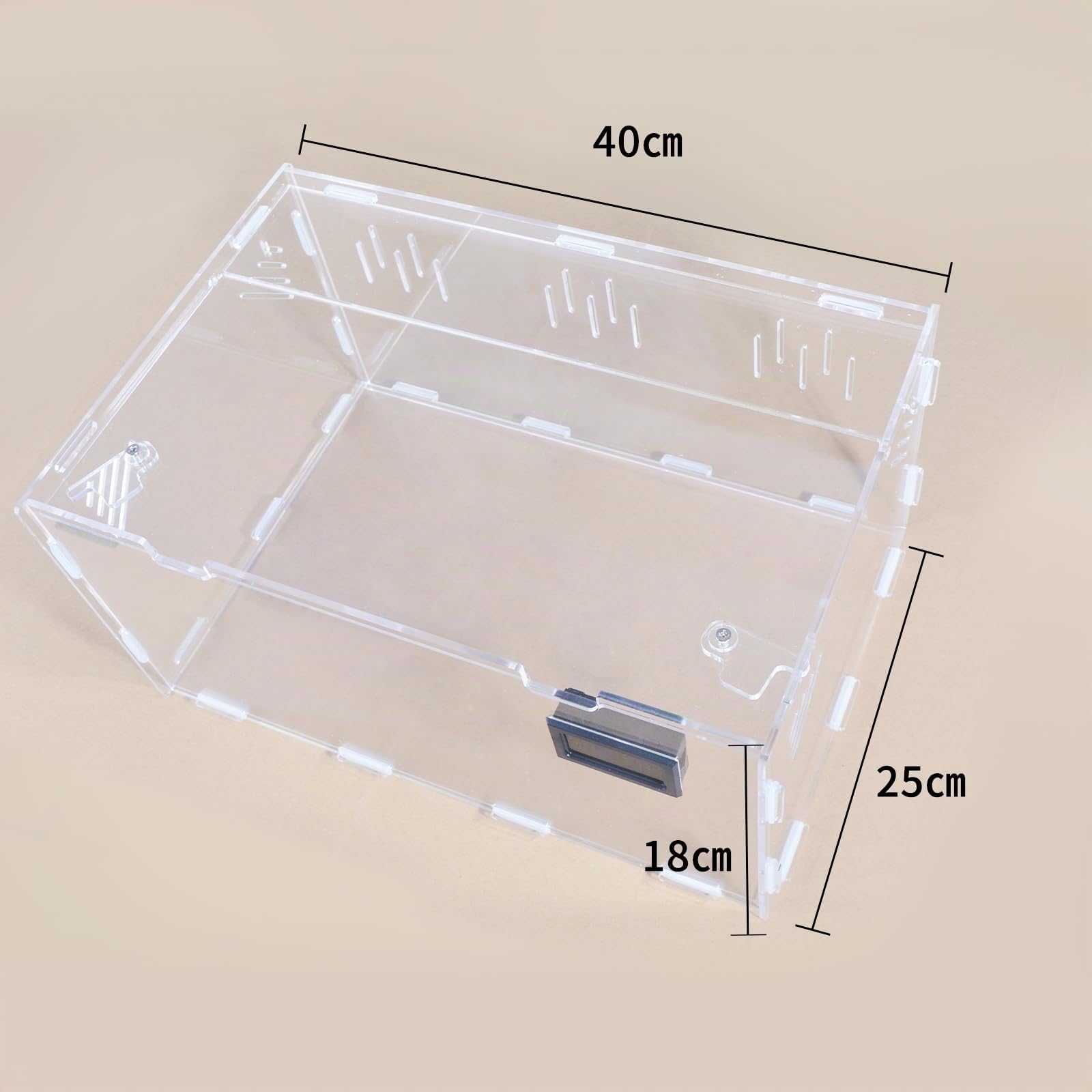 Oiakz Terrario para Reptiles Grande con Higrómetro de Temperatura - Caja de Cría Acrílica para Pequeños Reptiles e Insectos - Tanque de Jaula para Oficina y Casa, 15.7 x