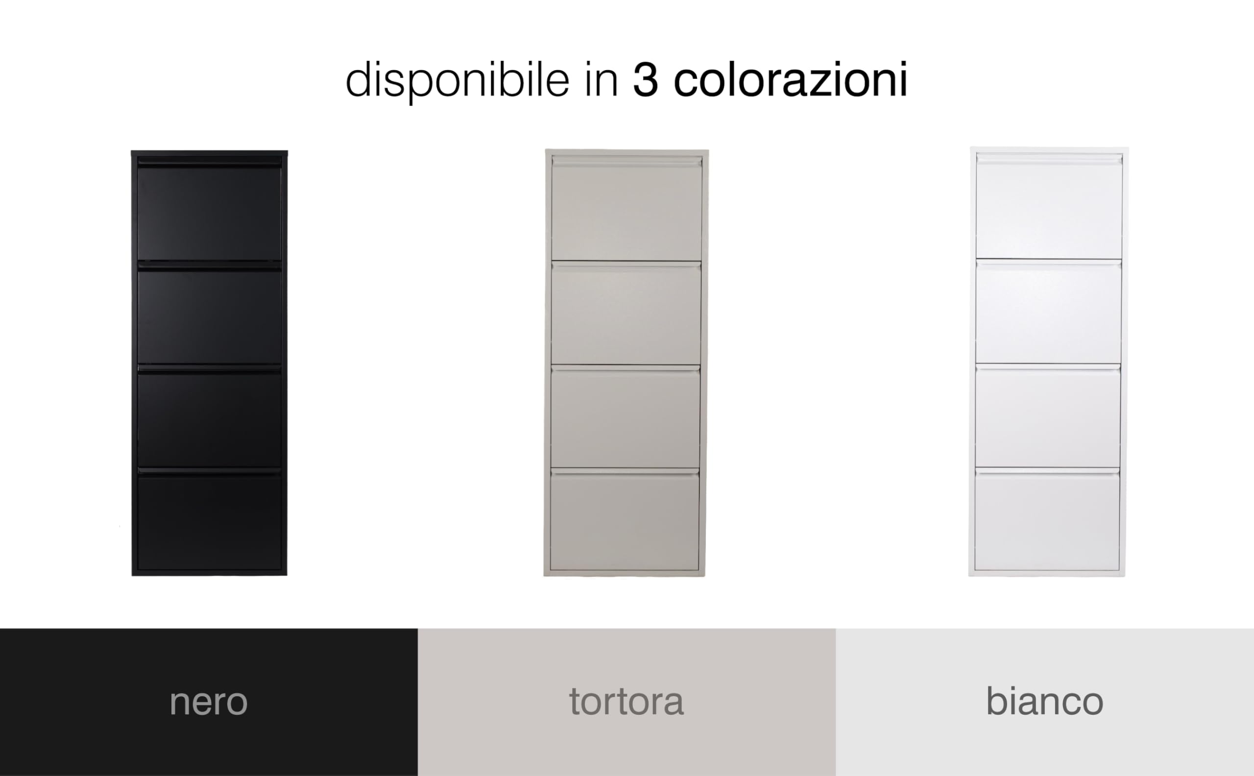 Scarpiera Salvaspazio Slim 4 Ante Nera, Portascarpe a Ribalta in Metallo