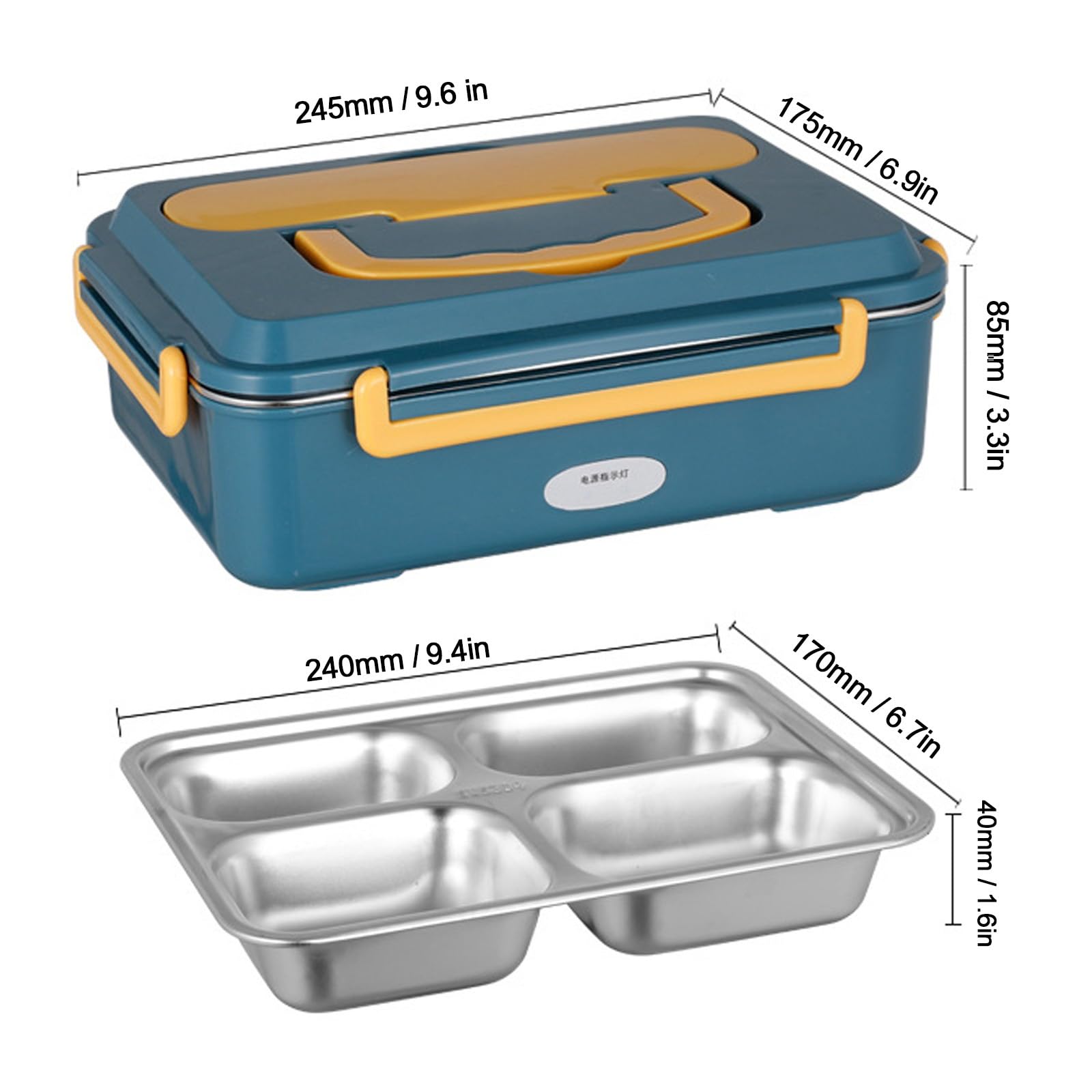 Lunch Box Riscaldato in Acciaio Inox 3 Scomparti Portatile con Posate, Lavoro per Adulti/Auto/Camion/Casa Riscaldato, Scaldavivande Portatile da 1,2 Litri con Borsa Termica per il Pranzo (Ve