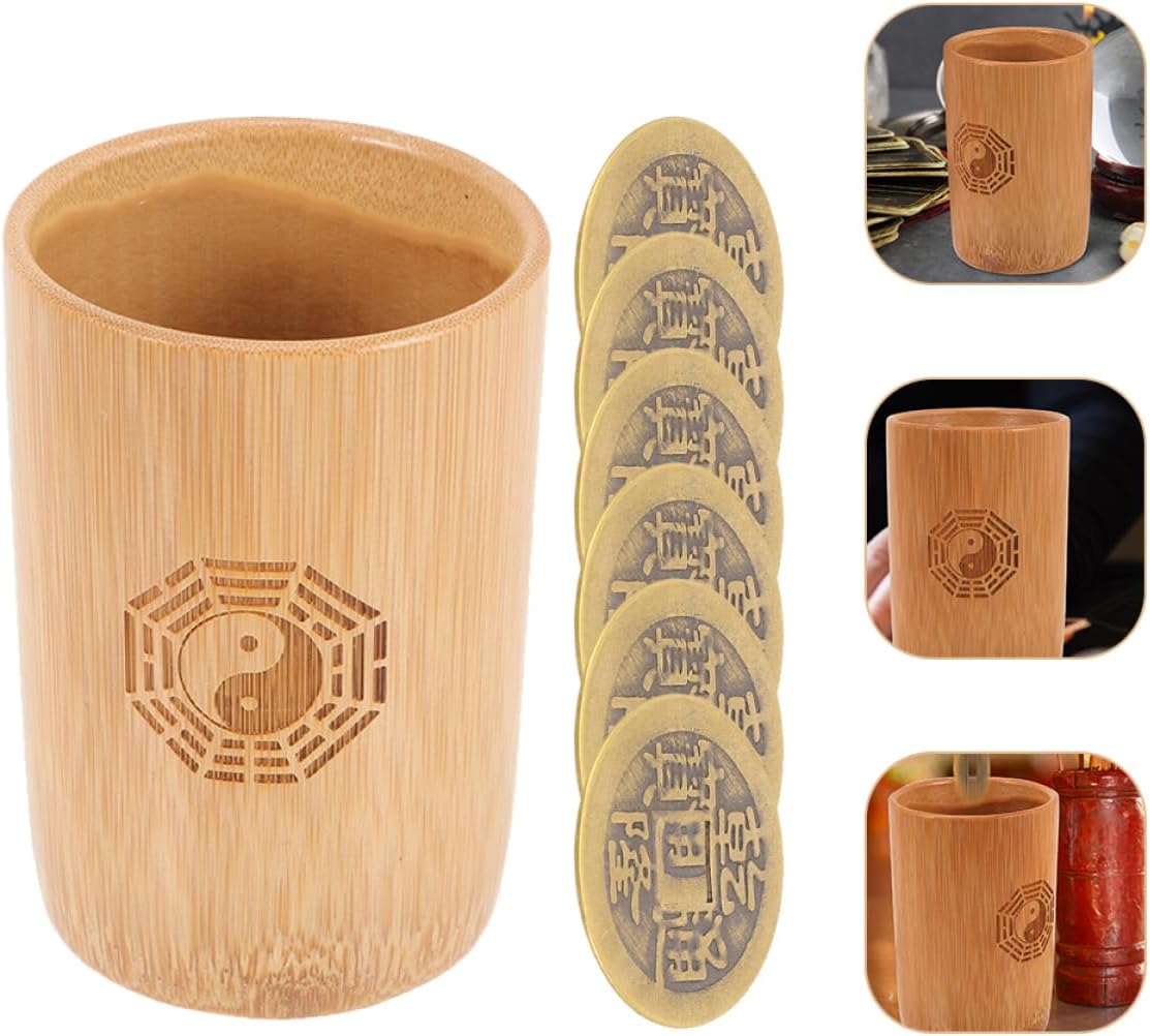 Hemoton Bamboo Tube Hexagram Tool Chinese Divination Coin Vintage Divination Prop Chinese Fortune Telling Toys