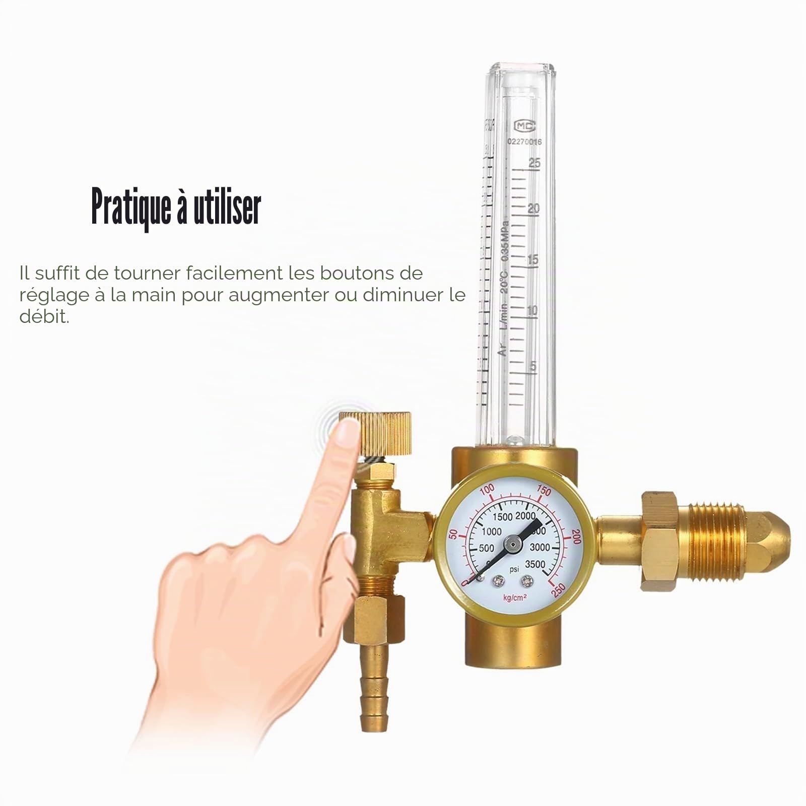 Argon CO2 Régulateur De Pression, Argon Détendeur Gaz Reducteur De Pression Argon Débitmètre Régulateur De Gaz Laiton Manomètre Régulateur De Pression D'argon Pour MIG TIG Soudage