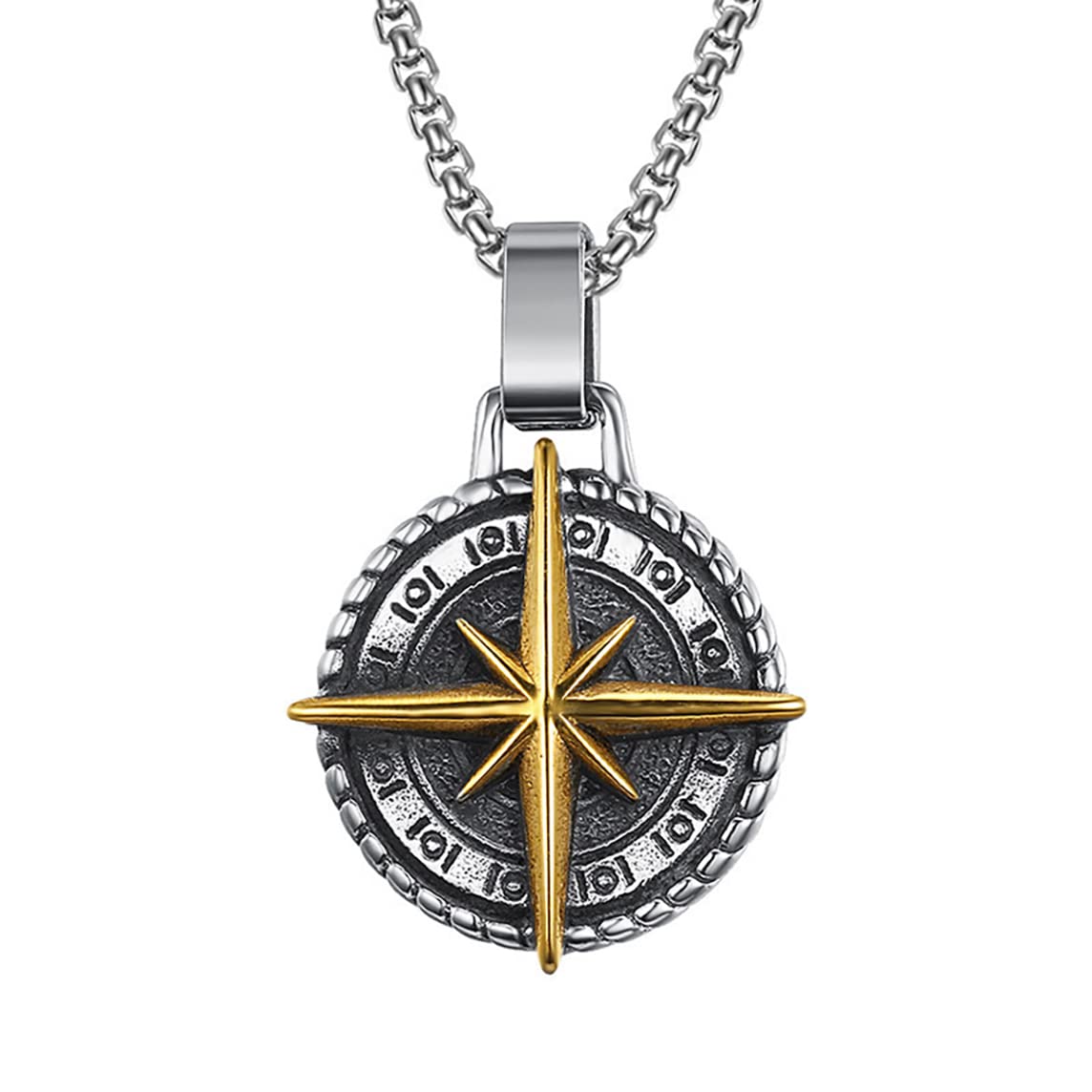 Collier Pendentif Boussole étoile Du Nord Homme - Acier Inoxydable - Neuf Sans Boîte