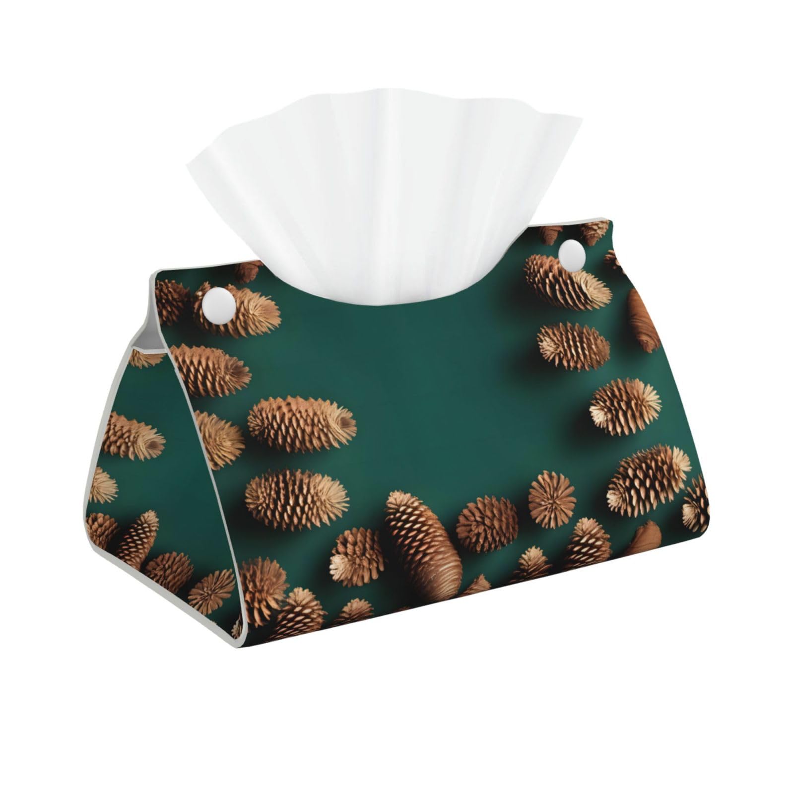 Pine Cone Border Long Leather Tissue Box Cover-Waterproof PU Leather Tissue Holder for Bathroom, Decorative Rectangular Tissue Case