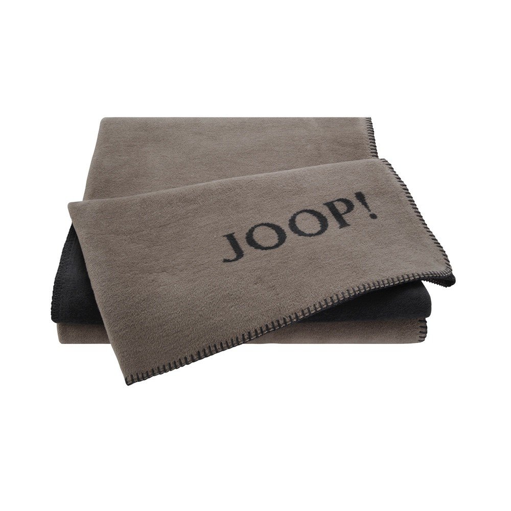 Joop! Throw/Blanket Cotton Blend, 58% cotton, 35% polyacrylic, 7% polyester, Taupe-Anthrazit, 150x200 cm