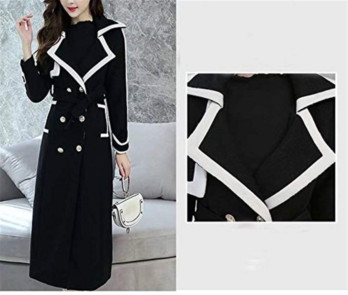 Huixin Płaszcz damski długi jesień zima elegancki mieszane kolory klapa długi rękaw retro trencz płaszcz slim fit modny nowoczesny styl damski klasyczny płaszcz płaszcz odzież wierzchnia, Czarny, M