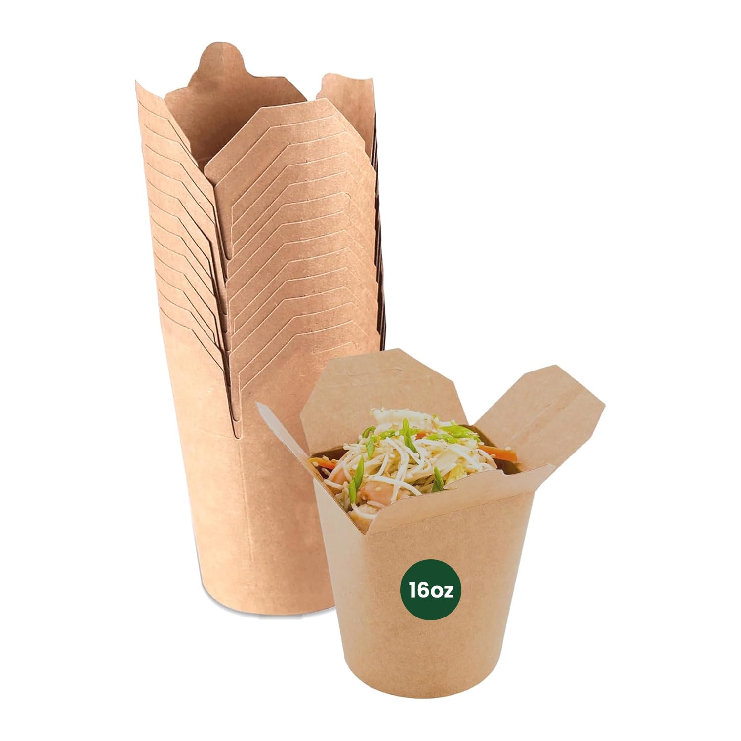 Econx Brown 100 X 16Oz Kraft Noodle Boxes - Leak Proof Disposable Food Containers Chinese Fast Food Takeaway Box With Tuck Top Lid Takeaway Snack Boxes For Hot Food, Rice, And Noodles