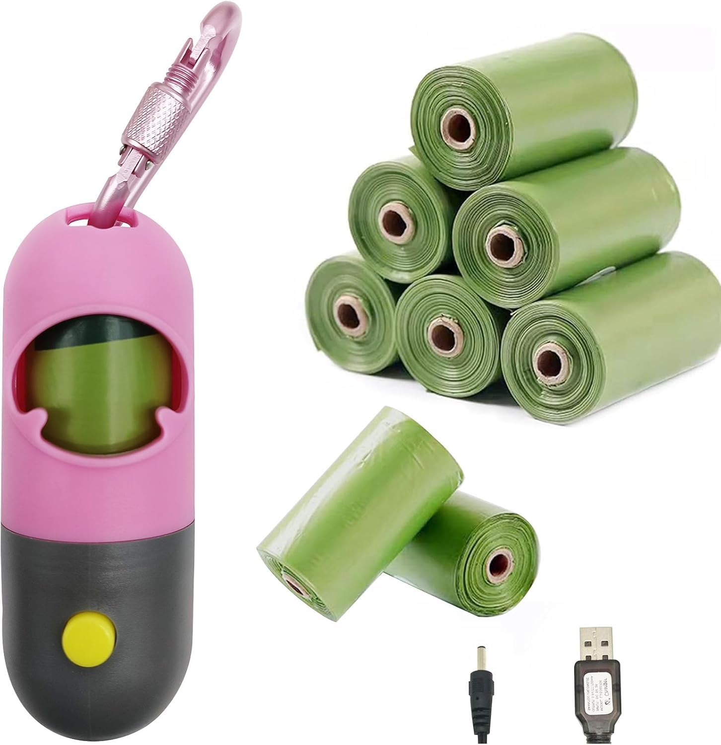 SHAOUMAN Doggy Bag Holder with Built-in LED Flashlight and Leash Clasp Pet Waste Bags Dispenser with 15 Poo Trash Bags for Used Bags with D-Ring Metal Carabiner Clip(1 Holder 135 Bags, Pink)