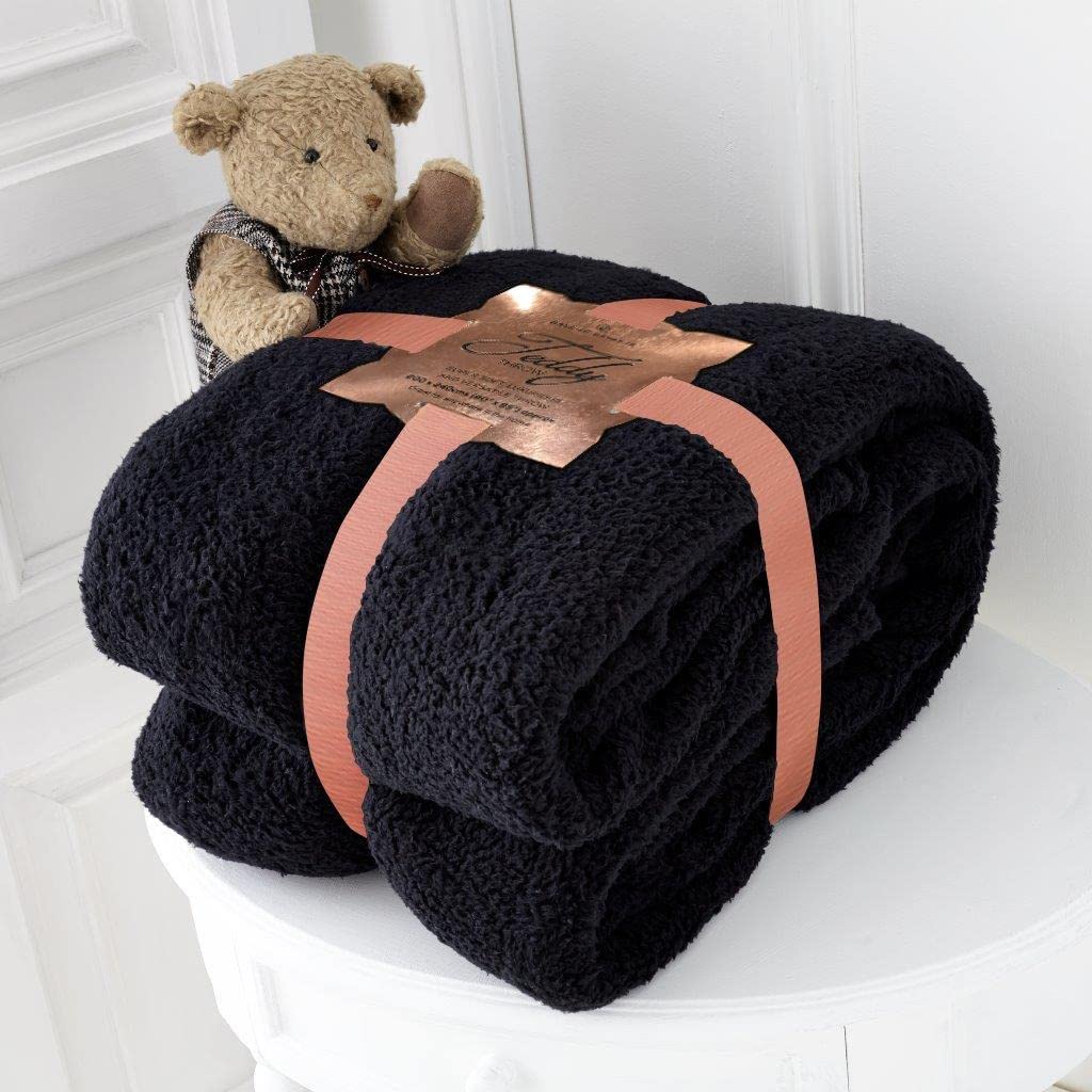 Artistic Fashionista* Luxury TEDDY BEAR THERMAL FLEECE FLUFFY BLANKET Super Soft Warm & Cosy - Ideal As Sofa Bed Throw Bedspread Runner or Settee Cover For Every Part Of Your Home (Medium, Black)