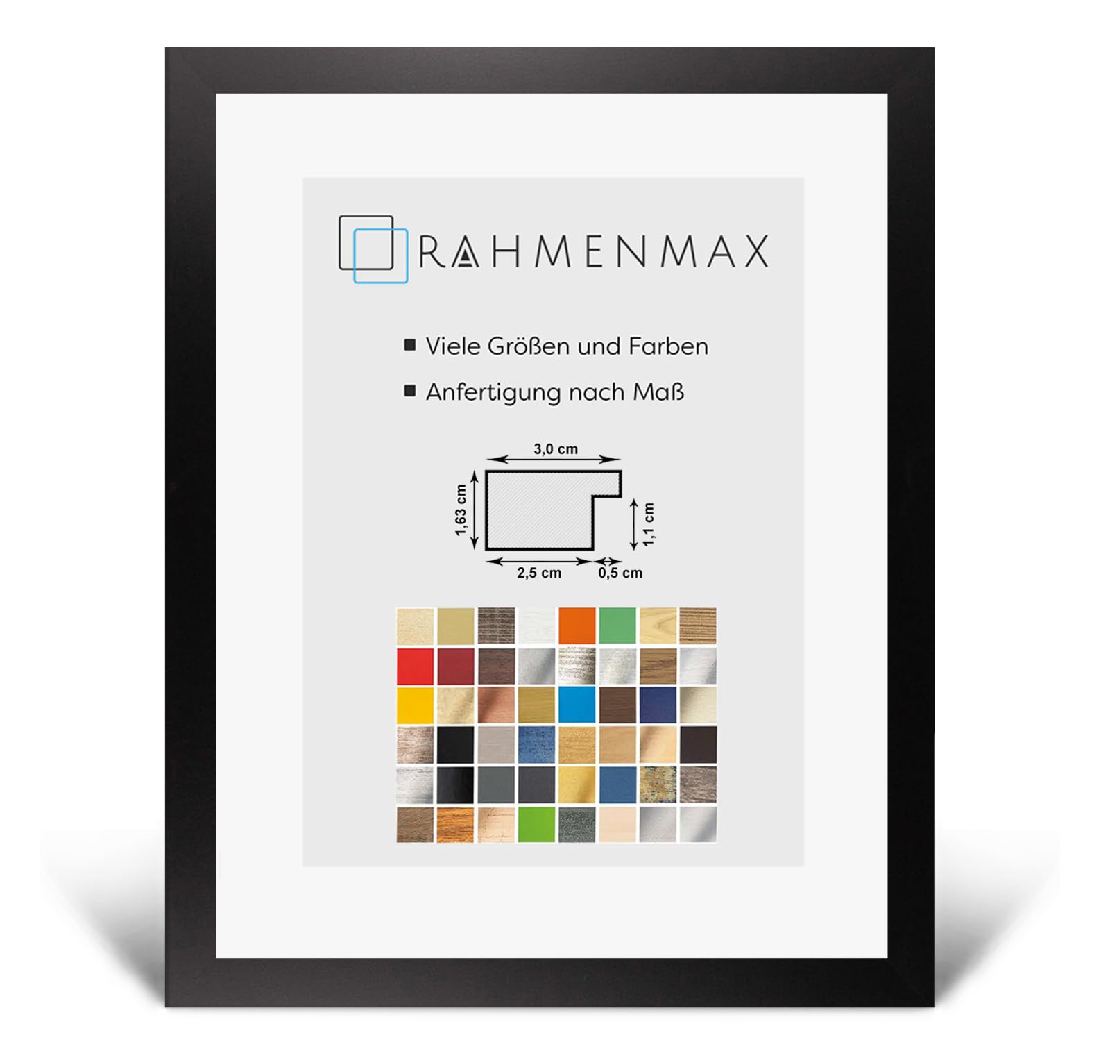 RahmenMax® Morena Bilderrahmen Holz 58x74 cm zum Aufhängen/Bilderrahmen Maßanfertigung möglich/MDF Posterrahmen/Bilder Rahmen in Schwarz Matt mit 1mm klarem Acrylglas/Puzzle Rahmen