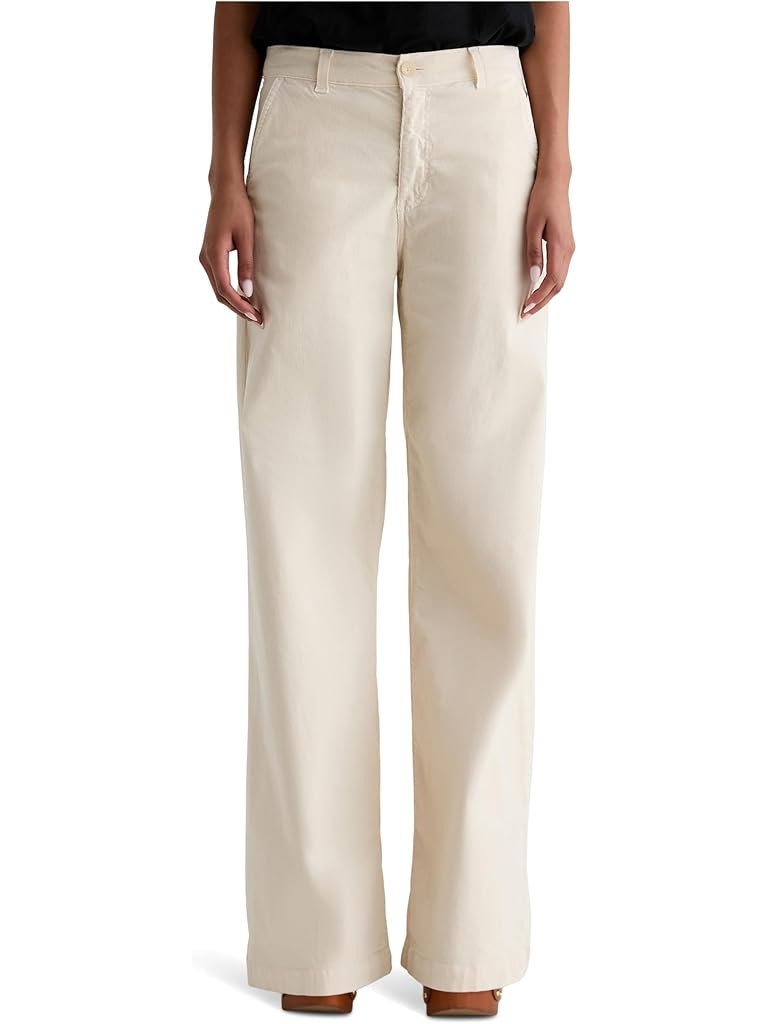White AG Stella Mid Rise Wide Leg Palazzo Pant In Opal Stone