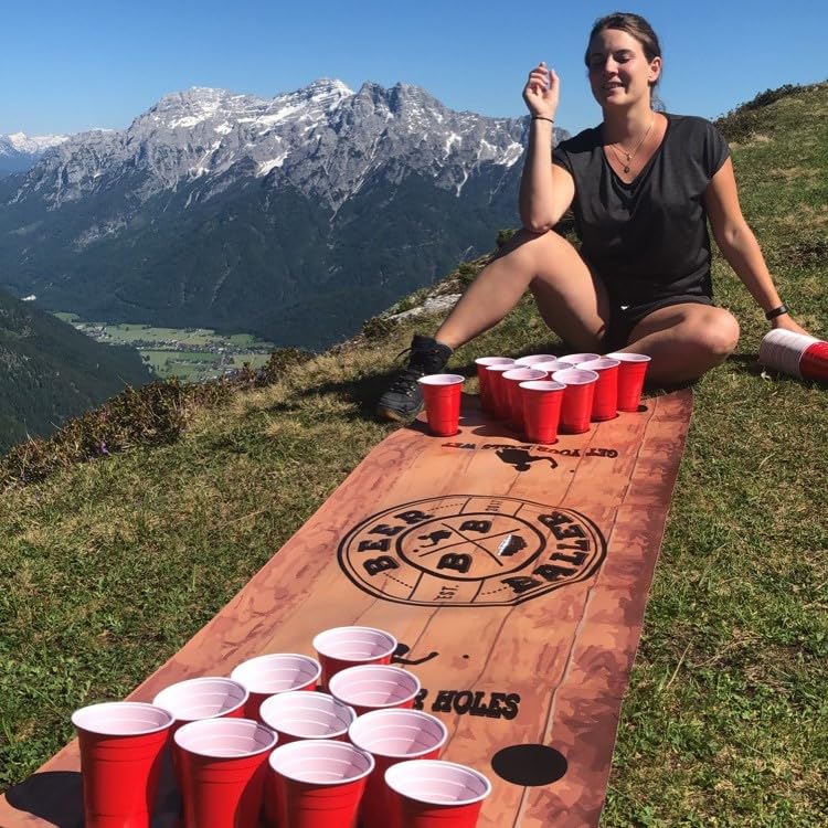 BeerBaller® Beer Pong Mat - Beer Pong Set incl. Beer Pong Mat, 50 Beer Pong Cups & 4 Beer Pong Balls, Brown, 180x60cm - Image 3