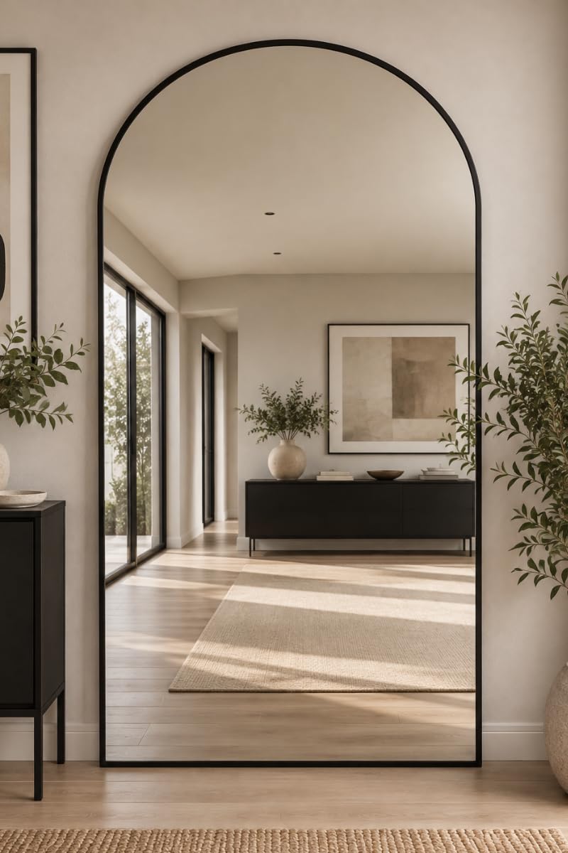 B&Q -  Extra Large ArcusBlack Framed Arched Leaner/wall Mirror 79" X 39" (200Cm X 100Cm)