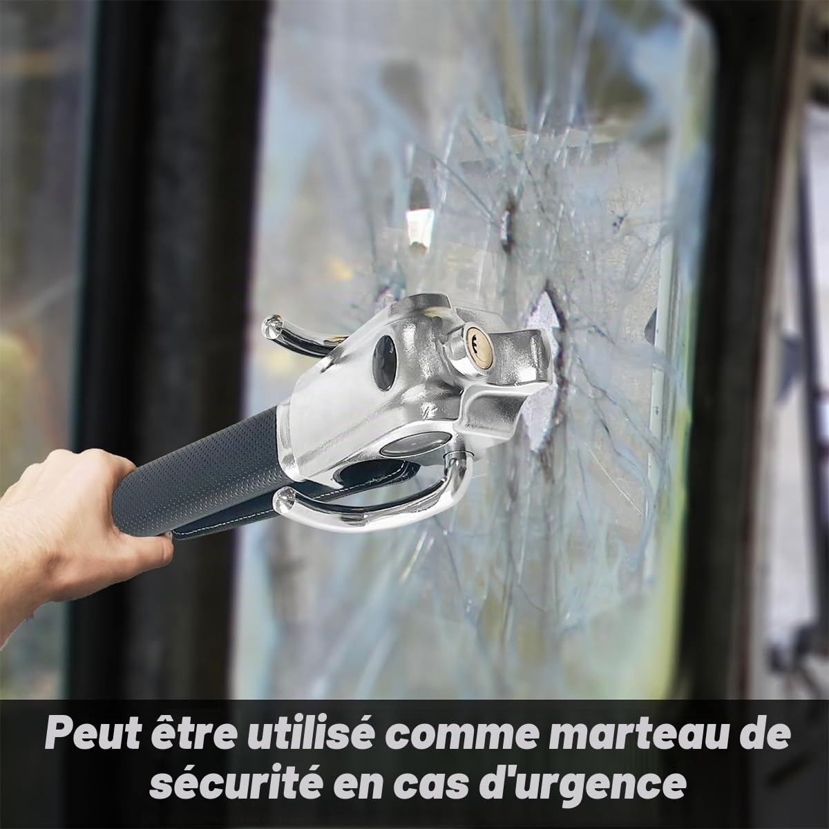 Antivol de volant de voiture - Avec marteau de sécurité - Compatibilité universelle - Pour voitures, camions légers, camionnettes et SUV - Avec 3 clés - Antivol - Argent
